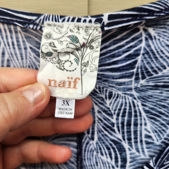 Naif Plus Blouse Blue Print V-Neck Sleeveless Knot Hem Stretchy - Picture 8 of 10